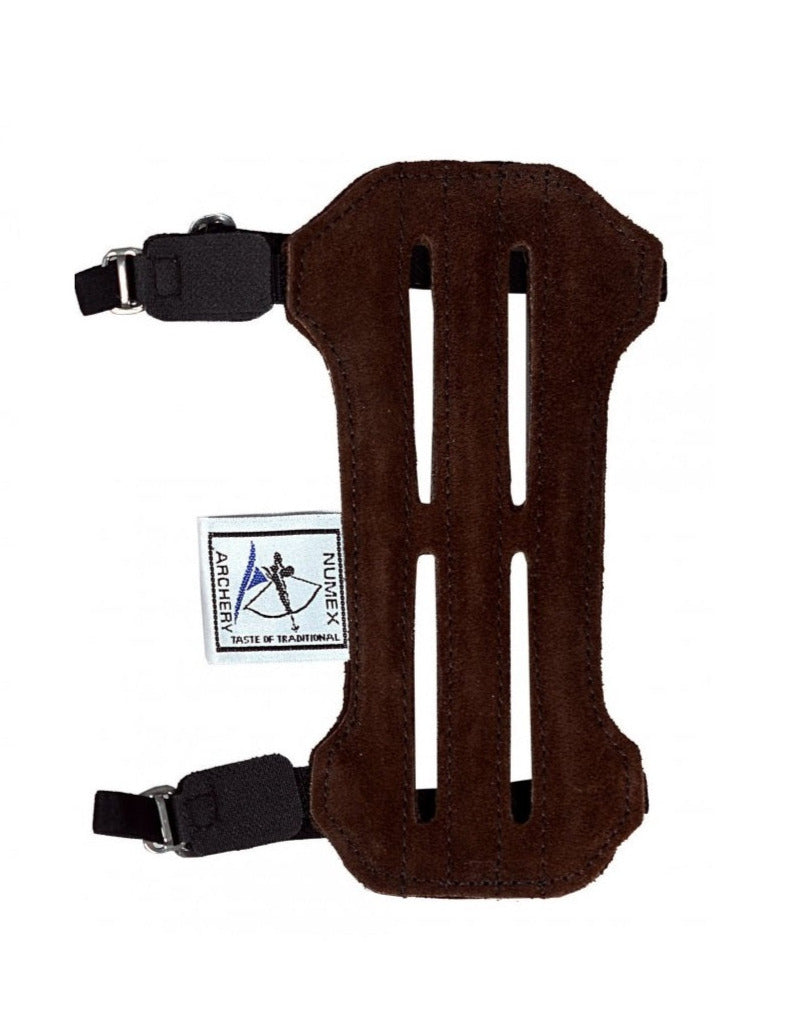 Enkele armbeschermer boogschieten donker bruin leer geventileerd 18cm
