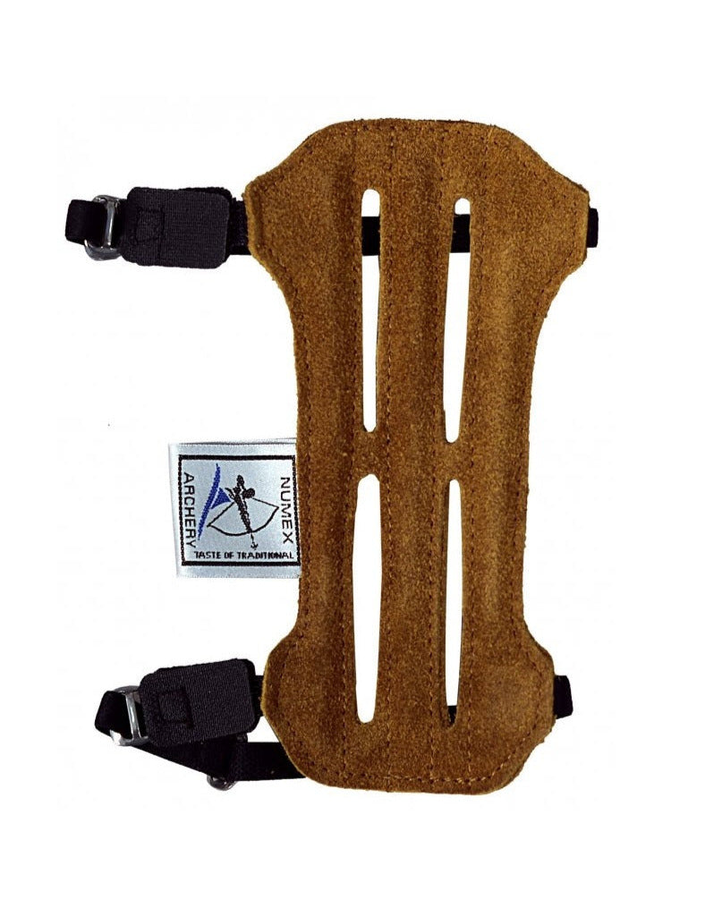Enkele armbeschermer boogschieten honing bruin leer geventileerd 18cm