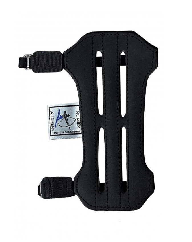 Enkele armbeschermer boogschieten zwart leer geventileerd 18cm