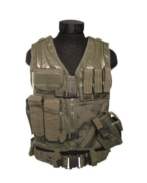 Tactische combat vest met tasjes en holster oliv