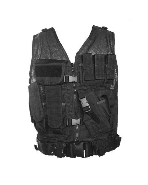 Tactische combat vest met tasjes en holster zwart