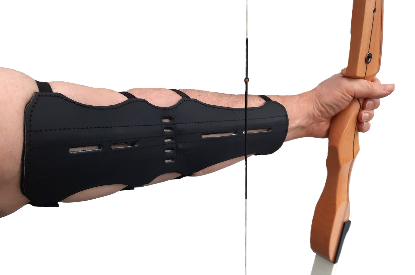 Dubbele armbeschermer boogschieten zwart leer 32cm