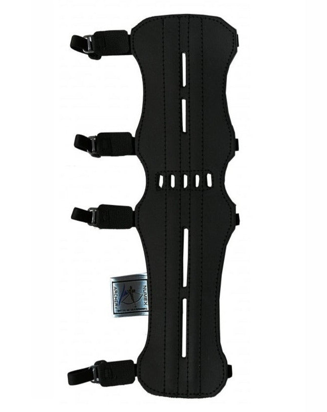 Dubbele armbeschermer boogschieten zwart leer 32cm