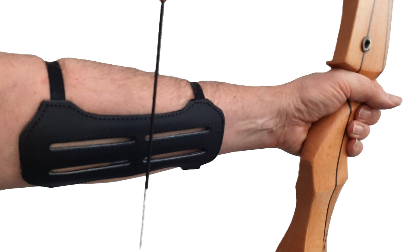 Enkele armbeschermer boogschieten zwart leer geventileerd 18cm