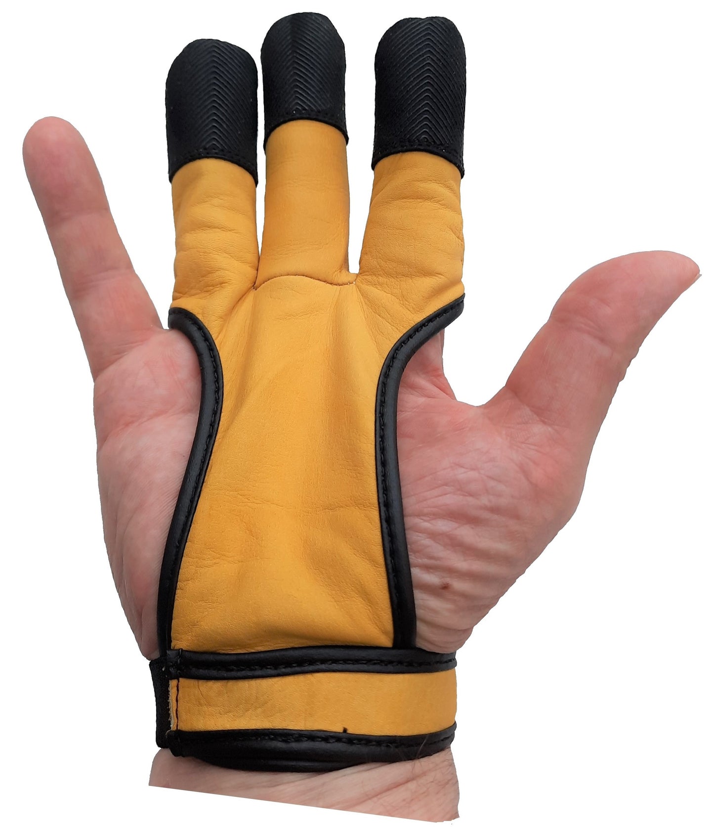 Gele handschoenen handboog traditioneel boogschieten