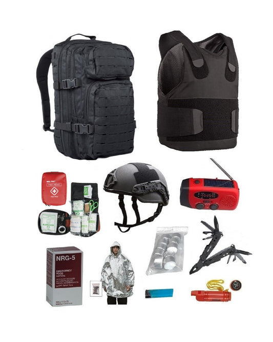<tc>Kit d'urgence résilience homme ou femme gilet pare-balles 3a pour survie en cas de guerre 
</tc>