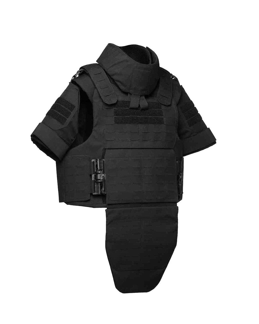 Zwarte militaire scherf en kogelwerende lasercut vest 3a met extra nek,schouder, bovenarm en lies bescherming