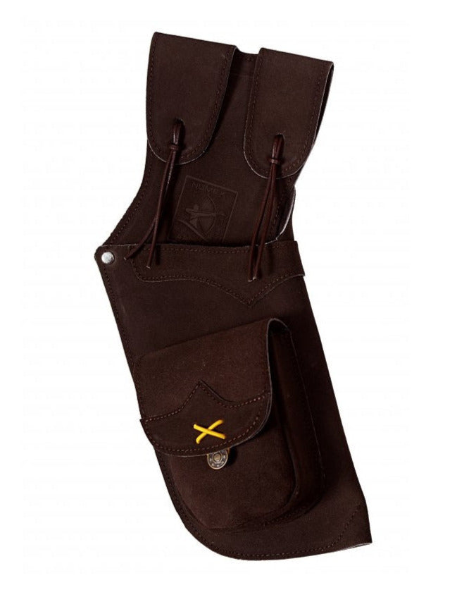 RH pijlenkoker traditionele heup field quiver bruin donker leer