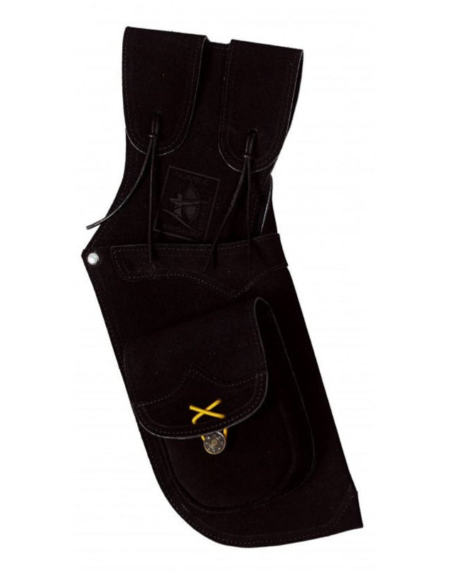 RH pijlenkoker traditionele heup field quiver zwart leer