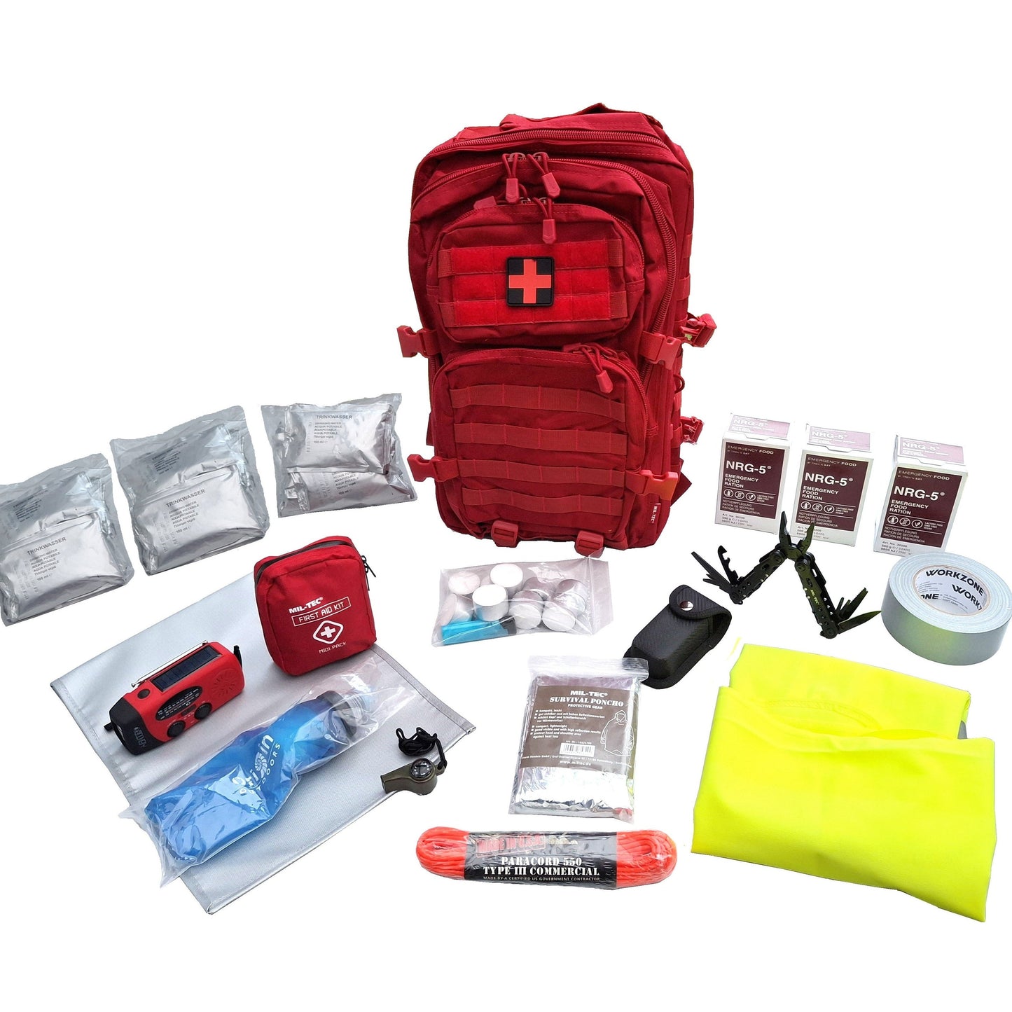 Alternatief rode noodpakket rugzak met kruis 72 uur overleven met water en voedsel