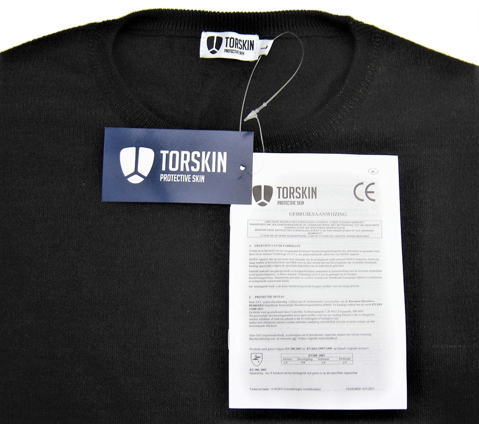 Snijbestendige en steekwerend TORSKIN T-shirt dubbele voorkant zwart 100K