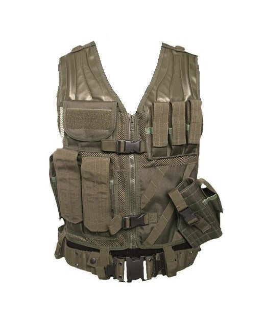 Tactische combat vest met tasjes en holster oliv