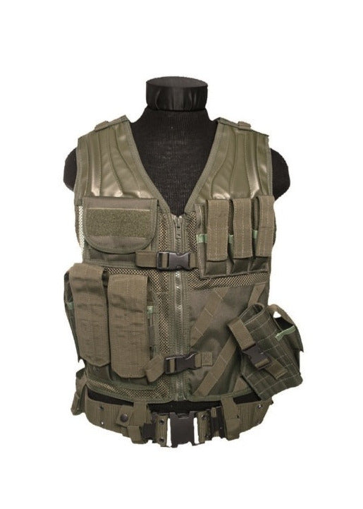 Tactische combat vest met tasjes en holster oliv