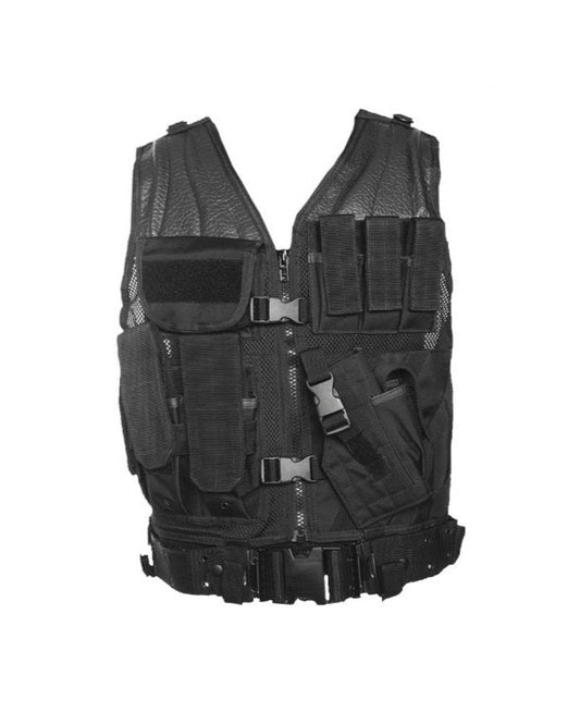 Tactische combat vest met tasjes en holster zwart