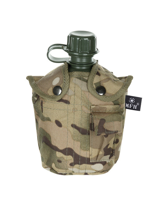 Kunststof veldfles 1 l met hoes operation-camo