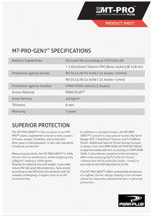 Kogelwerende pakketten NIJ-3A (06) MT-PRO-GEN7 Engarde