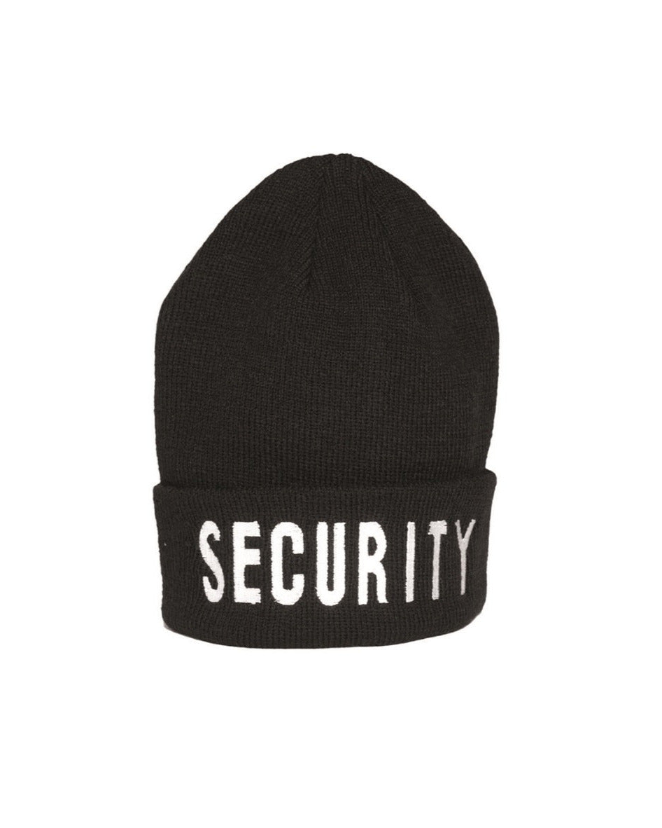 Zwarte muts met “SECURITY” op geborduurd