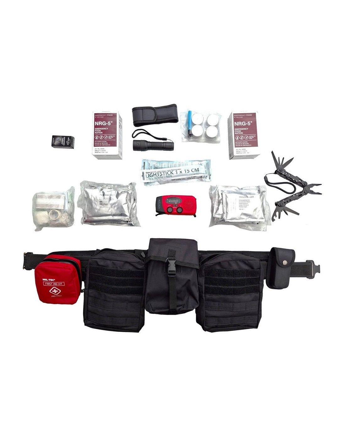 Noodpakket 72 uur survival riem compleet Small 90 cm gewatteerde PLB belt