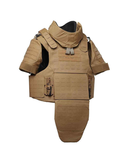 Coyote militaire scherf en kogelwerende lasercut vest 3a met extra nek,schouder, bovenarm en lies bescherming
