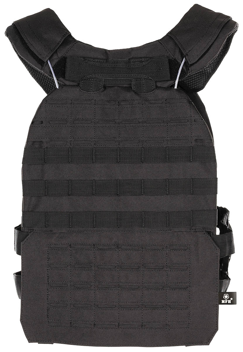Tactische plate carrier hoes Laser MOLLE zwart en juk schoudervullingen