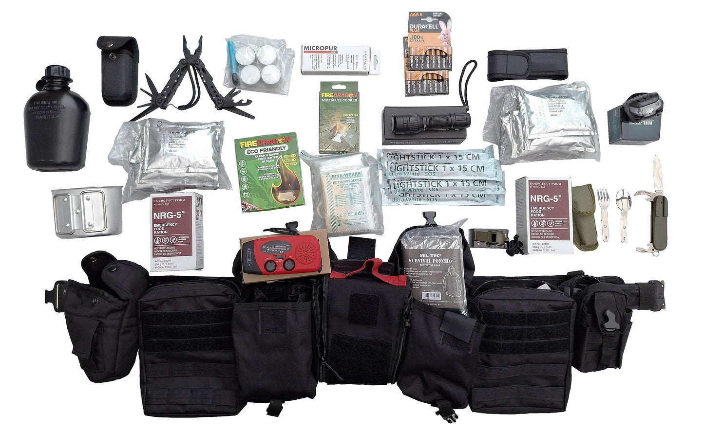 Noodpakket 72 uur survival riem compleet Large 110 cm gewatteerde PLB belt