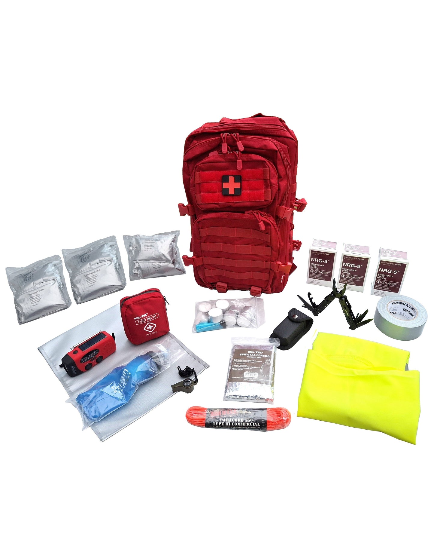 Alternatief rode noodpakket rugzak met kruis 72 uur overleven met water en voedsel