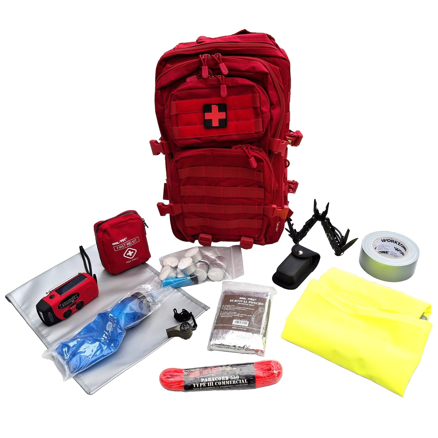 Alternatief rode rugzak noodpakket met kruis in Vlaanderen