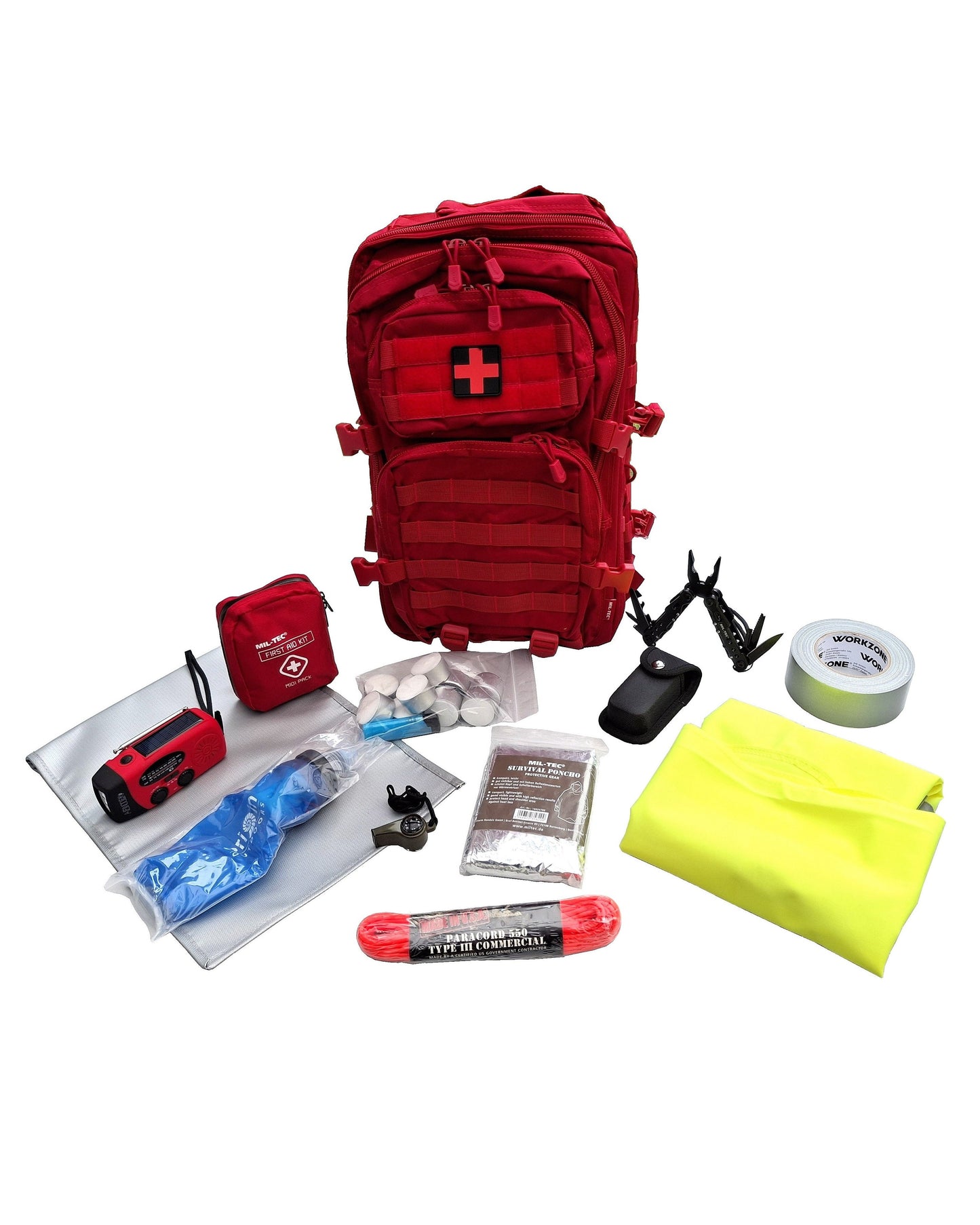 Alternatief rode rugzak noodpakket met kruis in Vlaanderen