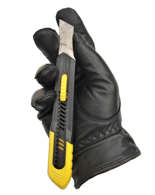 Skärtåliga svarta läderhandskar polis Level 5 VBR-PG-40